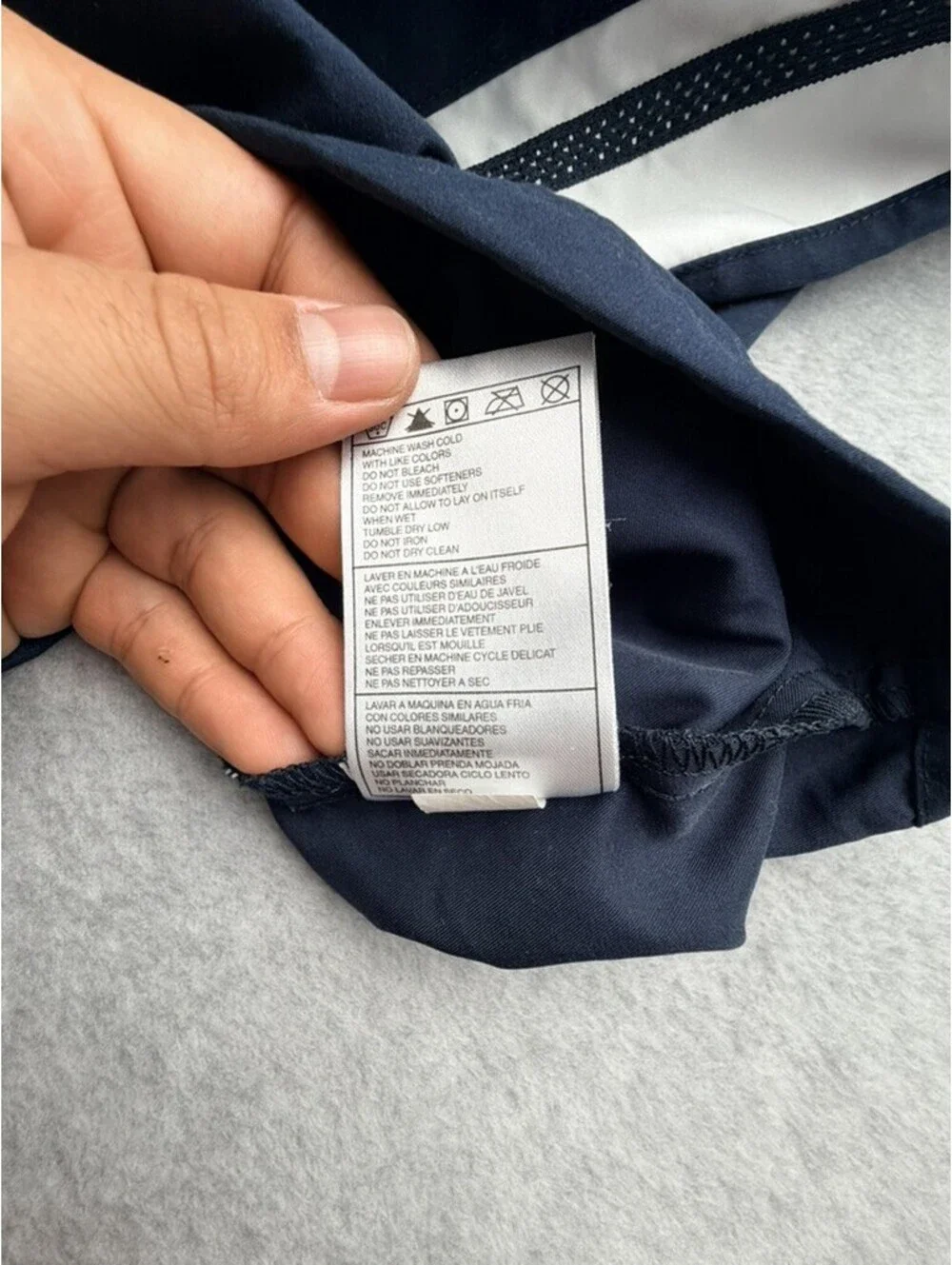Nike Womens Athletic Jacket Navy Blue White Striped Full Zip Polyester Mock Neck